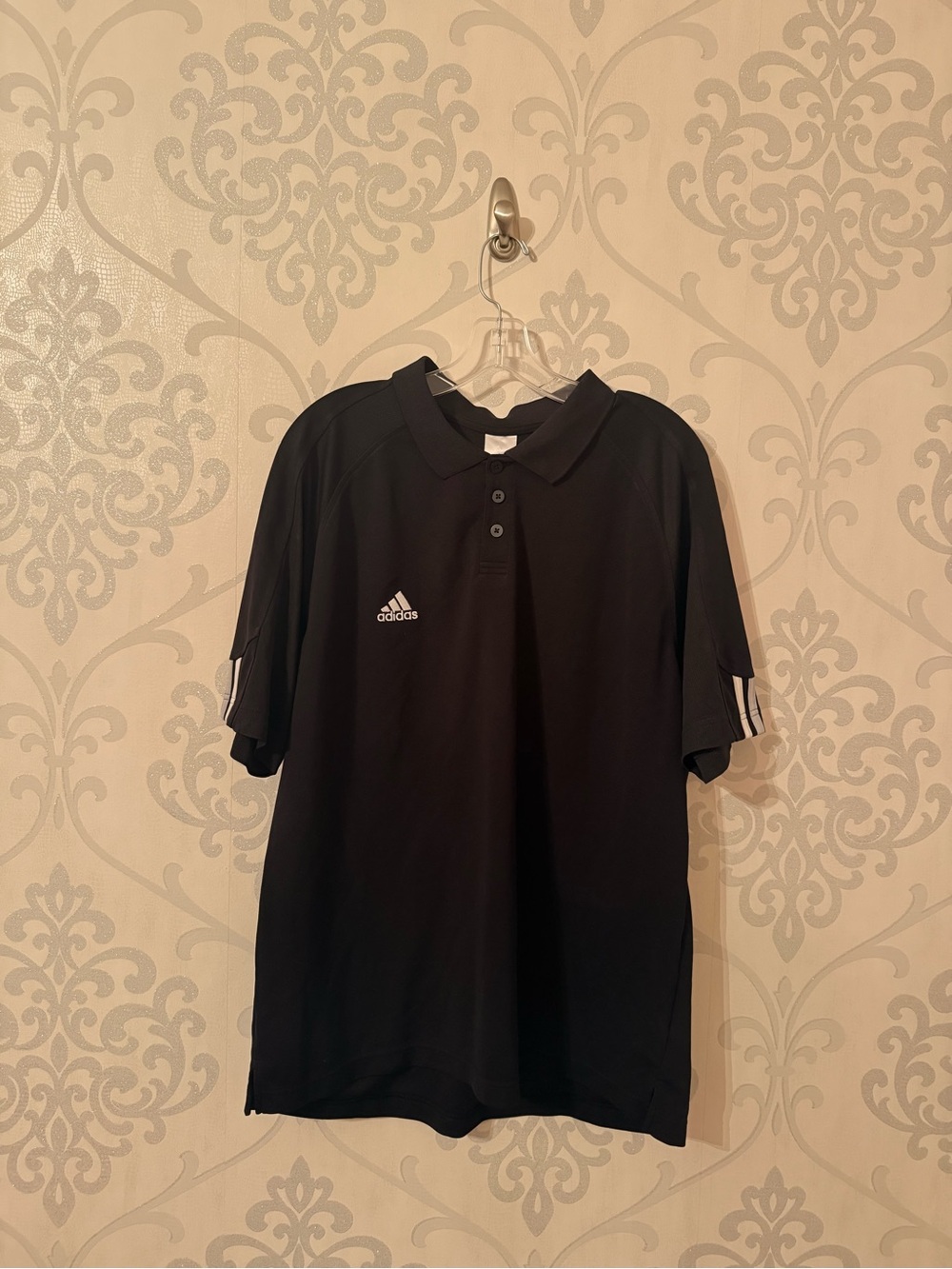 adidas Black Polo with White Three-Stripe Sleeve Accents